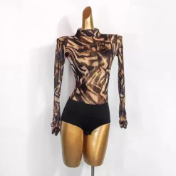 Dance Salsa Latin Dance Ballroom Dance Leotard / Onesie Pure Color Splicing Women's Performance Training Long Sleeve Mesh Spandex