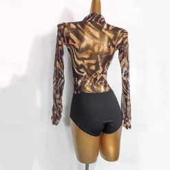 Dance Salsa Latin Dance Ballroom Dance Leotard / Onesie Pure Color Splicing Women's Performance Training Long Sleeve Mesh Spandex