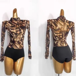 Dance Salsa Latin Dance Ballroom Dance Leotard / Onesie Pure Color Splicing Women's Performance Training Long Sleeve Mesh Spandex