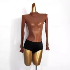 Dance Salsa Latin Dance Ballroom Dance Leotard / Onesie Pure Color Splicing Women's Performance Training Long Sleeve Mesh Spandex
