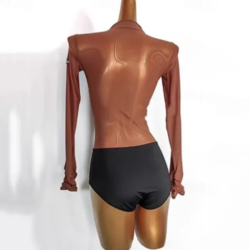 Dance Salsa Latin Dance Ballroom Dance Leotard / Onesie Pure Color Splicing Women's Performance Training Long Sleeve Mesh Spandex