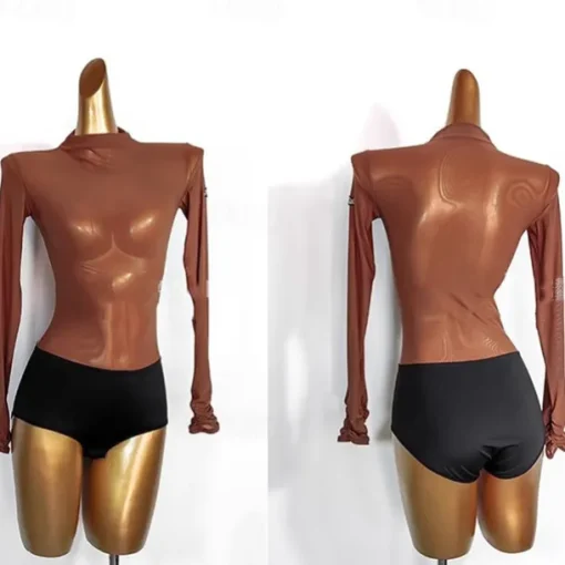 Dance Salsa Latin Dance Ballroom Dance Leotard / Onesie Pure Color Splicing Women's Performance Training Long Sleeve Mesh Spandex