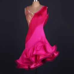 Dance Salsa Latin Dance Dress Fringed Tassel Crystals / Rhinestones Women's Training Performance Sleeveless High Spandex Tulle