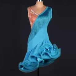 Dance Salsa Latin Dance Dress Fringed Tassel Crystals / Rhinestones Women's Training Performance Sleeveless High Spandex Tulle