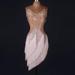 Dance Salsa Latin Dance Dress Fringed Tassel Crystals / Rhinestones Women's Performance Sleeveless Natural Spandex
