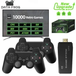 DATA FROG Retro Video Game Console 2.4G Wireless Console Game Stick 4k 10000 Games Portable Video Game Dendy Game Console for tv, Christmas Birthday Party Gifts for Friends and Children