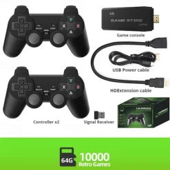 DATA FROG Retro Video Game Console 2.4G Wireless Console Game Stick 4k 10000 Games Portable Video Game Dendy Game Console for tv, Christmas Birthday Party Gifts for Friends and Children