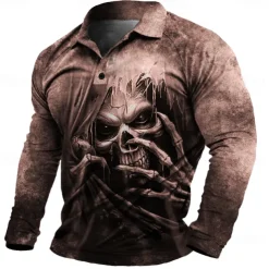 Day of the Dead Men's Dark Polo Shirts Short Sleeve Polo Shirts Turndown Sportswear Abstract Casual Street Daily Holiday Beach 3D Print Spring & Summer Black Red Blue