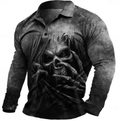 Day of the Dead Men's Dark Polo Shirts Short Sleeve Polo Shirts Turndown Sportswear Abstract Casual Street Daily Holiday Beach 3D Print Spring & Summer Black Red Blue