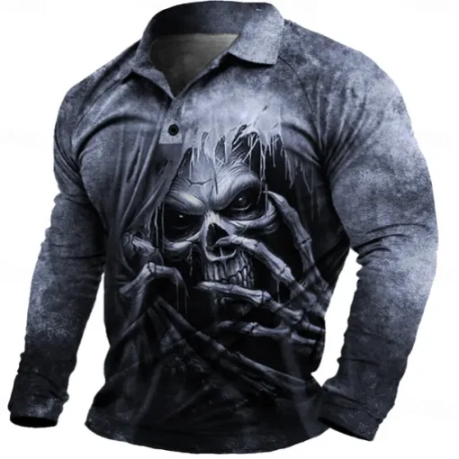 Day of the Dead Men's Dark Polo Shirts Short Sleeve Polo Shirts Turndown Sportswear Abstract Casual Street Daily Holiday Beach 3D Print Spring & Summer Black Red Blue