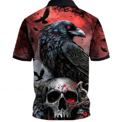 Day of the Dead Men's Skull Golf Shirt Short Sleeve Polo Shirts Collared Shirts Casual Horror Streetwear Festival Wear Party Outfits 3D Print Buttons Summer Black