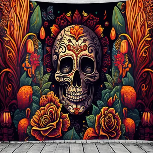 Day of the Dead Tapestry Banners Wall Hangings Skeleton Marigold Mexico Dark Punk Gothic Style Party Dorm Shooting Backgrounds Decorations Wall Door Background