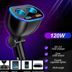 DC 12V LED 2 Way Car Cigarette Lighter Socket Splitter Dual USB Charger Adapter
