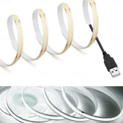 DC 5V USB COB Strip 320Leds/m Flexible Ribbon Rope Strip Light Warm White Natural White Night Lamp TV Backlight LED Strip 1m 2m 3m 4m 5m Home Decor