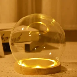 Deco Night Lights Round Glass Display Dome Cloche with Wooden Base Landscape Decorative Cover Tabletop Disp with Light for Xmas DIY Crafts Birthday Holiday Halloween Home Decoratio Craftsmanship and Style for Your Home