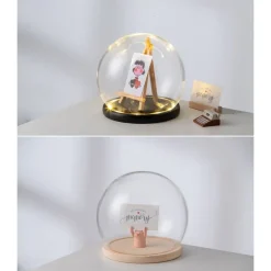 Deco Night Lights Round Glass Display Dome Cloche with Wooden Base Landscape Decorative Cover Tabletop Disp with Light for Xmas DIY Crafts Birthday Holiday Halloween Home Decoratio Craftsmanship and Style for Your Home