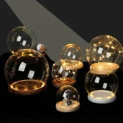 Deco Night Lights Round Glass Display Dome Cloche with Wooden Base Landscape Decorative Cover Tabletop Disp with Light for Xmas DIY Crafts Birthday Holiday Halloween Home Decoratio Craftsmanship and Style for Your Home