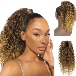 Deep Curly Drawstring Ponytail Extension for Black Women Afro Kinky Curly Pony Tail Hair Piece Synthetic Hair Extensions With 2 Clips 14 Inches