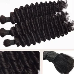 Deep wave bulk human hair 100 % Human Hair Braiding Human Hair Bulk No Weft deep Wave 100G per package Natural color 10-28 Inch 3Bundles