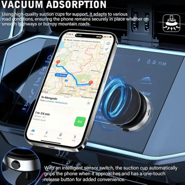 360-degree Adjustable Electric Vacuum Magnetic Suction Cup Phone Mount Hands-Free Magnetic Cell Phone Holder for Car/Gym/Mirror/Smooth Surface Compatible with Magsafe iPhone