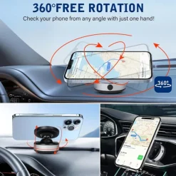 360-degree Adjustable Electric Vacuum Magnetic Suction Cup Phone Mount Hands-Free Magnetic Cell Phone Holder for Car/Gym/Mirror/Smooth Surface Compatible with Magsafe iPhone