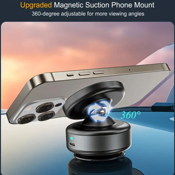 360-degree Adjustable Electric Vacuum Magnetic Suction Cup Phone Mount Hands-Free Magnetic Cell Phone Holder for Car/Gym/Mirror/Smooth Surface Compatible with Magsafe iPhone