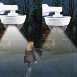 360-Degree LED Outdoor Wall Lights Ultra-Bright Solar Light Dummy CCTV Camera with Red Flashing Light Remote Control Easy Installation Waterproof Outdoor FloodLights Wireless for Porch Garden Patio Driveway