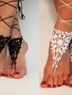 Delicate Crochet Barefoot Sandals with Adjustable Ankle Strap - Ideal for Beach Weddings