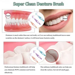 Denture Toothbrush For Adults, Denture Cleaning Brush, Hard Denture Brush Oral Care Double-Sided Toothbrush, Specially Designed To Thorough Cleaning Dentures & Bridges