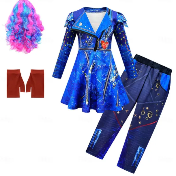Descendants Evie Dress Pants Gloves Movie Cosplay Kids Masquerade Causal