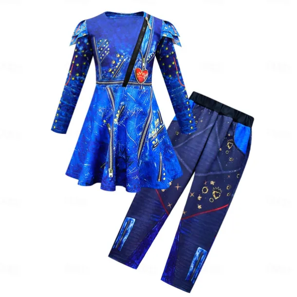 Descendants Evie Dress Pants Gloves Movie Cosplay Kids Masquerade Causal