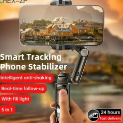 Desktop Gimbal Selfie Stick Tripod Stabilizer with Light Remote Following Foldable for Smartphone iPhone 13 Xiaomi for Video Q18