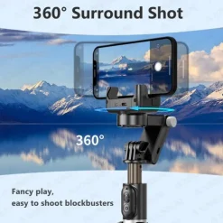 Desktop Gimbal Selfie Stick Tripod Stabilizer with Light Remote Following Foldable for Smartphone iPhone 13 Xiaomi for Video Q18