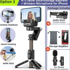 Desktop Gimbal Selfie Stick Tripod Stabilizer with Light Remote Following Foldable for Smartphone iPhone 13 Xiaomi for Video Q18