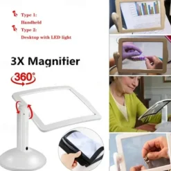 Desktop Magnifying Glass with LED Light Large Screen 360-degree Rotation 3 Times Magnification Reading Newspapers for The Elderly