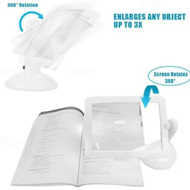 Desktop Magnifying Glass with LED Light Large Screen 360-degree Rotation 3 Times Magnification Reading Newspapers for The Elderly