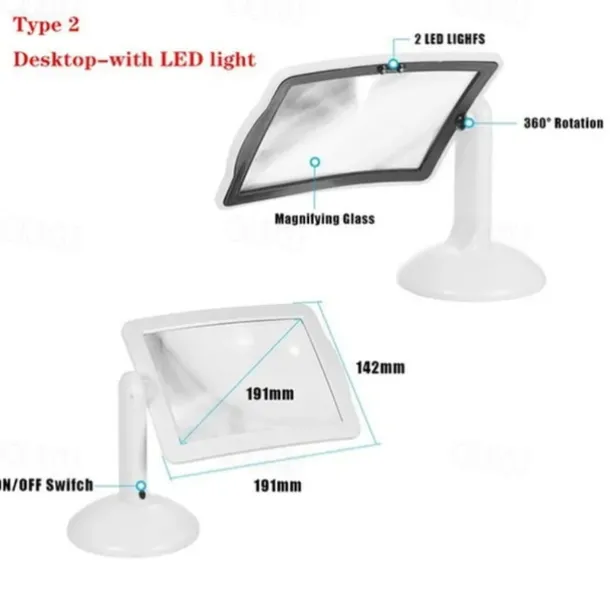 Desktop Magnifying Glass with LED Light Large Screen 360-degree Rotation 3 Times Magnification Reading Newspapers for The Elderly
