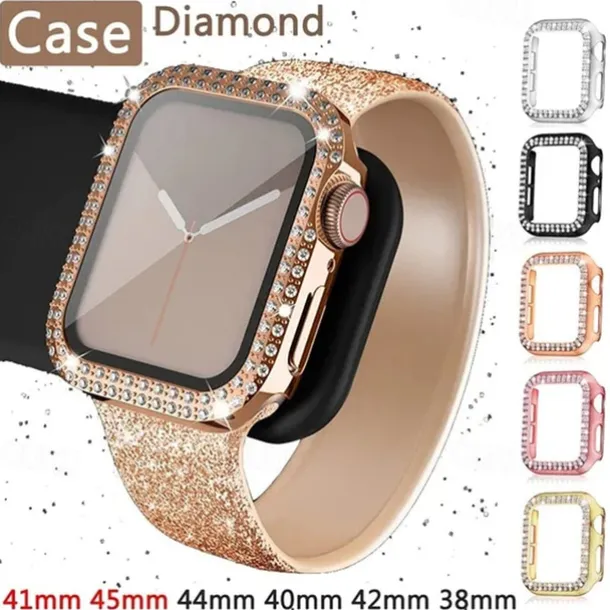 Diamond Bling Bumper Case For Apple watch 8 7 6 SE 5 41mm 45mm 44mm 40mm 42mm 38mm Accessories Protector Cover for iWatch series 2 3 4 1