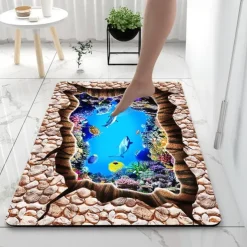 Diatomaceous Earth Bath Mat 3D Seaworld Super Absorbent Bathroom Rug Door Mat New Design
