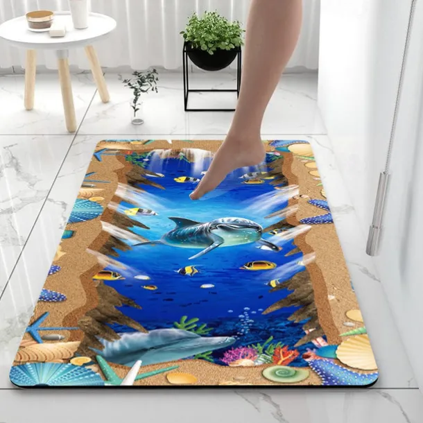 Diatomaceous Earth Bath Mat 3D Seaworld Super Absorbent Bathroom Rug Door Mat New Design
