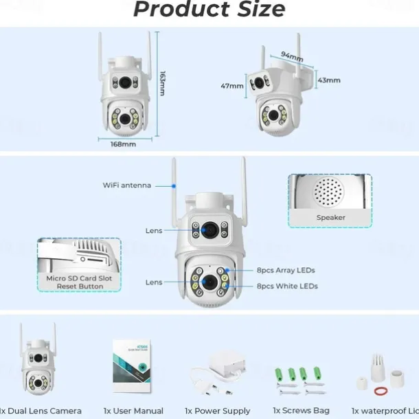 DIDSeth 8MP 4K Wifi PTZ Camera Dual-Lens Video Surveillance Protection Ai Human Monitor Night Vision Outdoor Security CCTV Cam