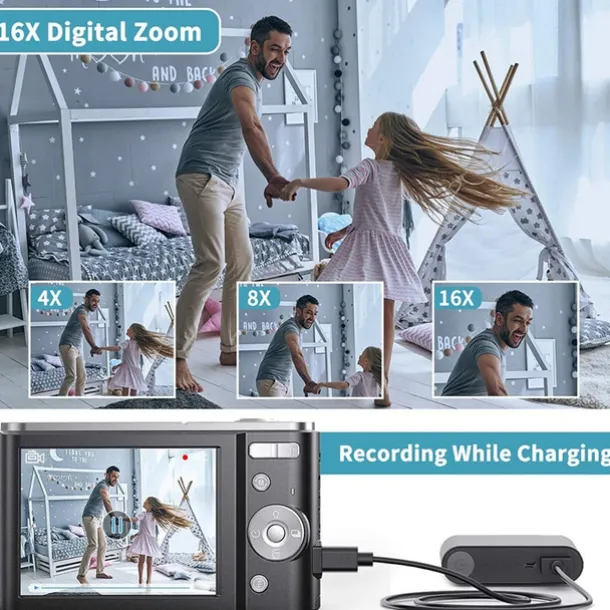 Digital Camera 1080P 48 Mega Pixels Vlogging Camera with 16X Zoom Mini Cameras Video Recorder Camcorder for Beginners Christmas Birthday Gift