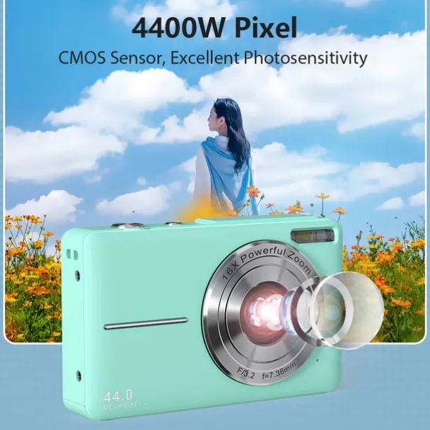 Digital Camera 1080P 44MP Vlogging Camera with LCD Screen 16X Zoom Compact Portable Mini Rechargeable Camera Gifts for Students Teens Adults Girls Boys