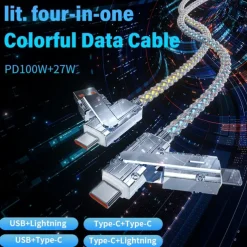 Digital Display Data Cable Typec 4-in-1 Silicone PD Fast Charging Cable a Drag 4 USB Android Phone Charging Cable