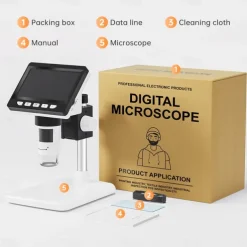 Digital Electron Microscope 4.3in 1000x 2MP Clear Display with Light and Stand Digital Microscope USB Industrial Repair Inspection Tool