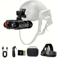 Digital HD Infrared Night Vision Binoculars 4x Digital Zoom Full HD Dual Lens Compatible with Fast MICH Helmet Portable with Head Mount & Carry Case Hunting Night Vision Equipment