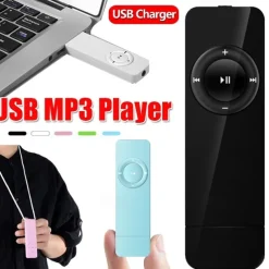 Digital MP3 Player Portable USB Rechargable Media Sound MP3 Music Player with Lanyard for Student Valentine's Day Gifts