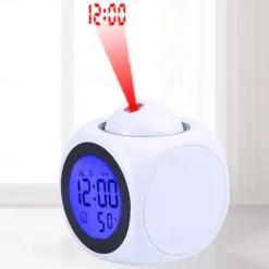 Digital Projection Alarm Clock Home Multifunction Voice Talking Alarm Clock LCD Display with Electronic Thermometer Time Wall Ceiling Projection