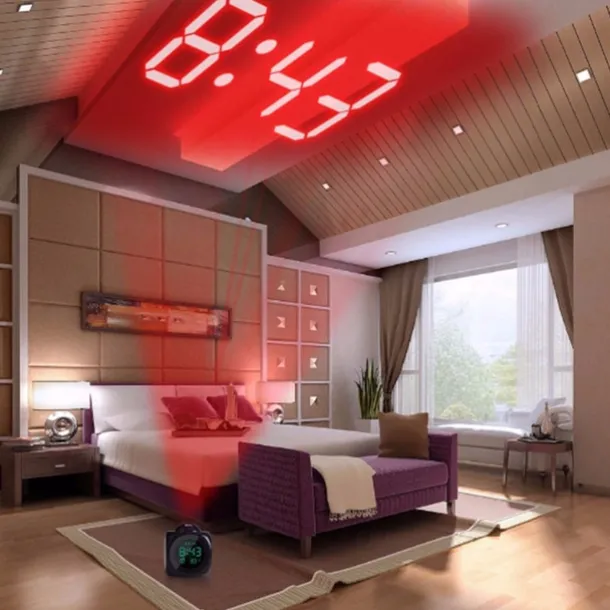 Digital Projection Alarm Clock Home Multifunction Voice Talking Alarm Clock LCD Display with Electronic Thermometer Time Wall Ceiling Projection