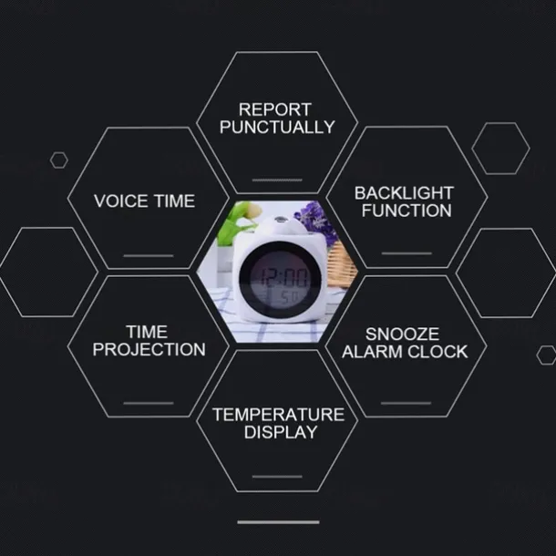 Digital Projection Alarm Clock Home Multifunction Voice Talking Alarm Clock LCD Display with Electronic Thermometer Time Wall Ceiling Projection